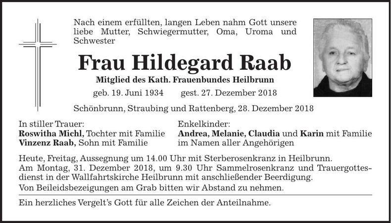 Traueranzeige Hildegard Raab