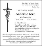 Traueranzeige Annemie Leeb