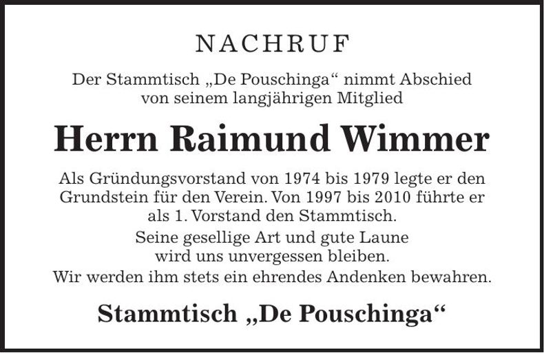Traueranzeige Raimund Wimmer