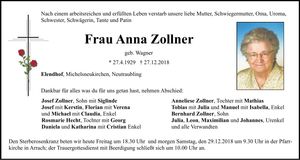 Traueranzeige Anna Zollner