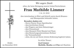 Traueranzeige Mathilde Limmer