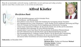 Traueranzeige Alfred Köstler