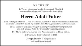 Traueranzeige Adolf Falter