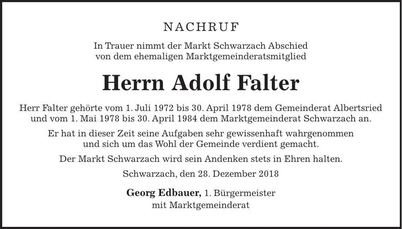Traueranzeige Adolf Falter