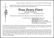 Traueranzeige Zenta Fürst