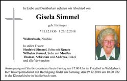 Traueranzeige Gisela Simmel