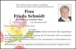 Traueranzeige Frieda Schmidt