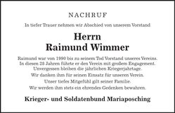 Traueranzeige Raimund Wimmer