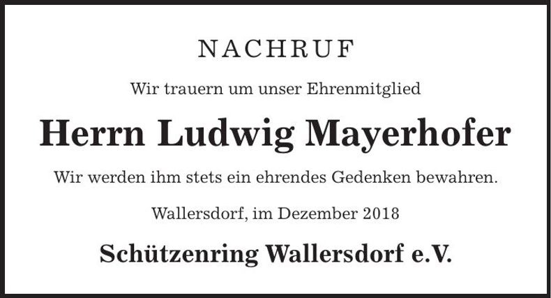 Traueranzeige Ludwig Mayerhofer