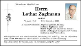 Traueranzeige Lothar Zaglmann