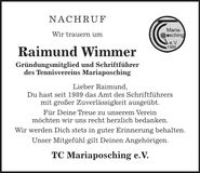 Traueranzeige Raimund Wimmer