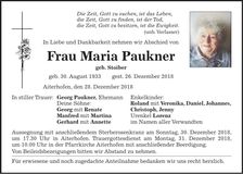 Traueranzeige Maria Paukner