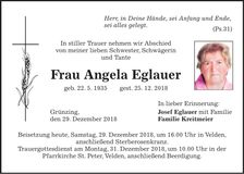 Traueranzeige Angela Eglauer