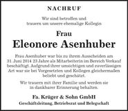 Traueranzeige Eleonore Asenhuber