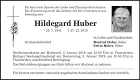 Traueranzeige Hildegard Huber