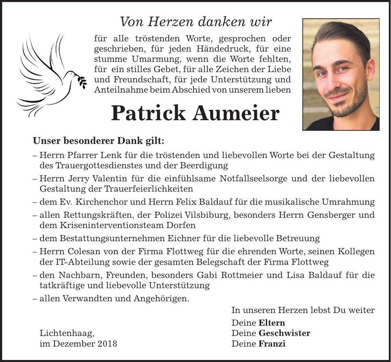 Traueranzeige Patrick Aumeier
