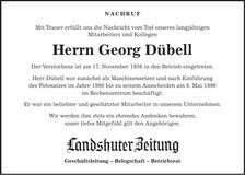 Traueranzeige Georg Dübell sen.