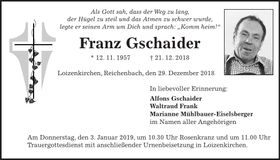 Traueranzeige Franz Gschaider