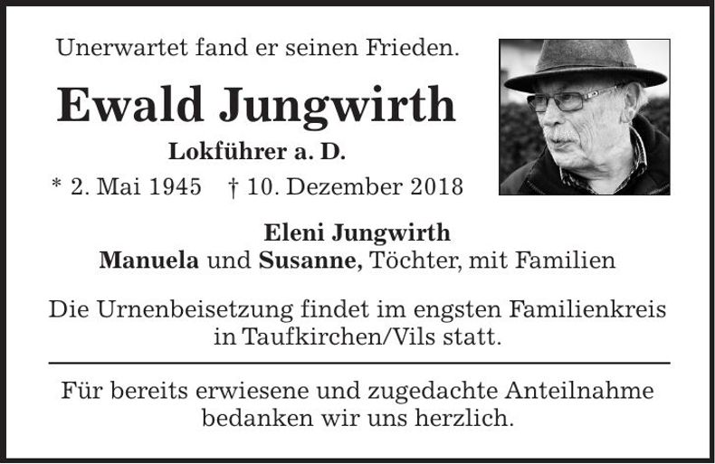 Traueranzeige Ewald Jungwirth