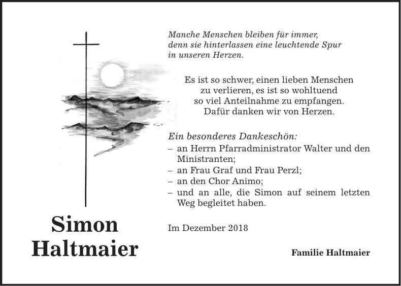 Traueranzeige Simon Haltmaier