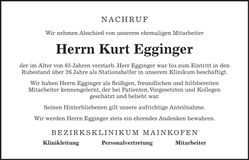 Traueranzeige Kurt Egginger
