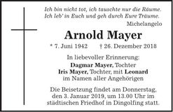 Traueranzeige Arnold Mayer