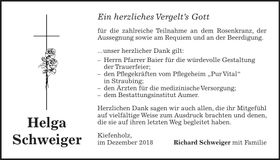 Traueranzeige Helga Schweiger
