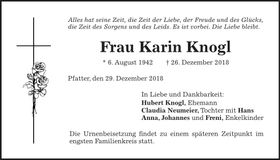 Traueranzeige Karin Knogl
