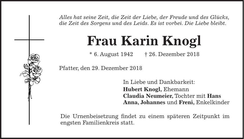 Traueranzeige Karin Knogl