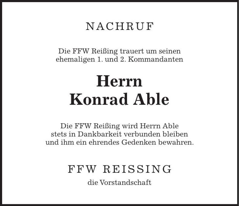 Traueranzeige Konrad Able