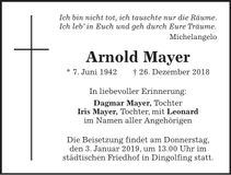Traueranzeige Arnold Mayer