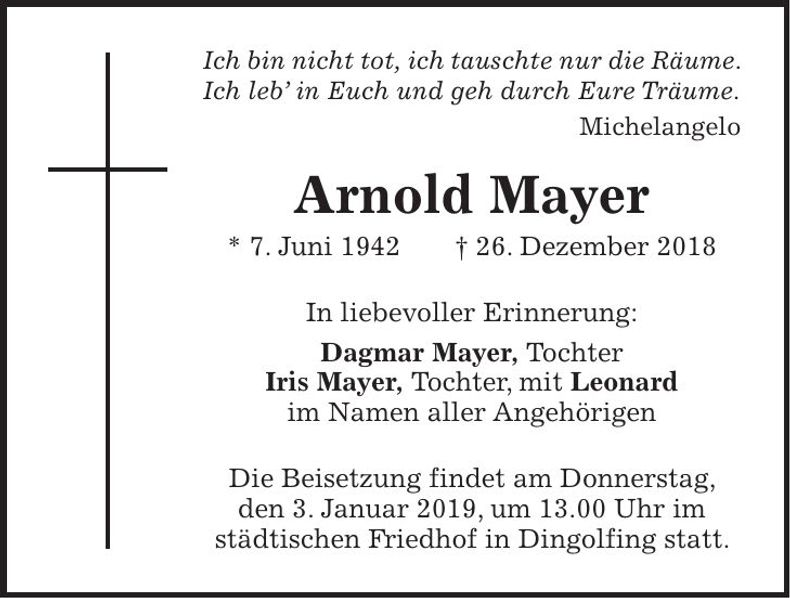 Traueranzeige Arnold Mayer