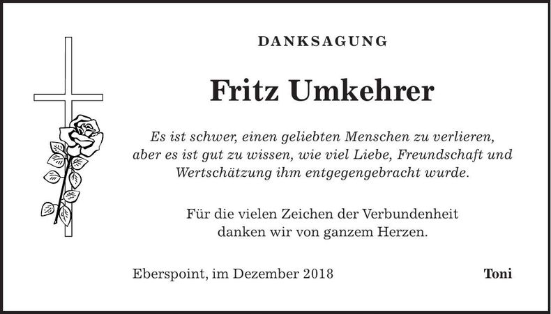 Traueranzeige Fritz Umkehrer