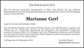 Traueranzeige Marianne Gerl