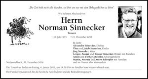 Traueranzeige Norman Sinnecker