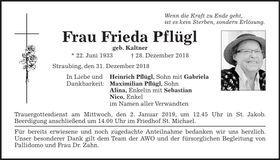 Traueranzeige Frieda Pflügl