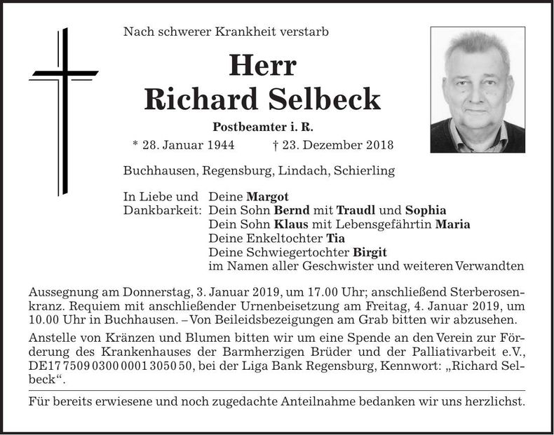 Traueranzeige Richard Selbeck