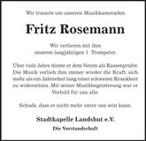 Traueranzeige Frietz Rosemann