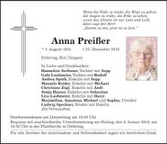 Traueranzeige Anna Preißer