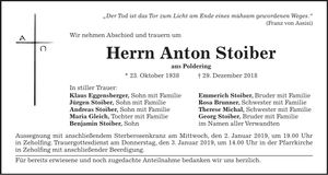 Traueranzeige Anton Stoiber