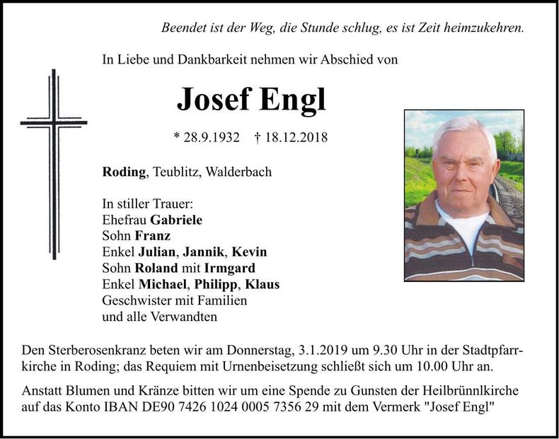 Traueranzeige Josef Engl