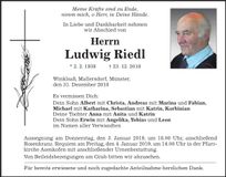 Traueranzeige Ludwig Riedl