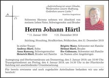 Traueranzeige Johann Härtl