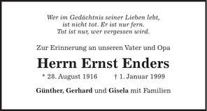 Traueranzeige Ernst Enders
