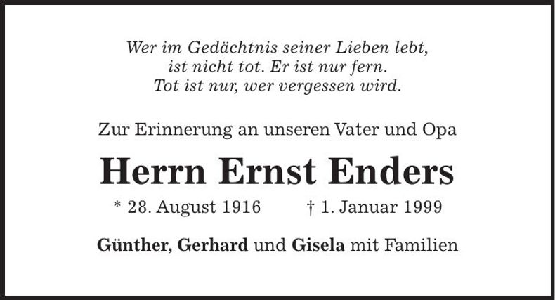 Traueranzeige Ernst Enders