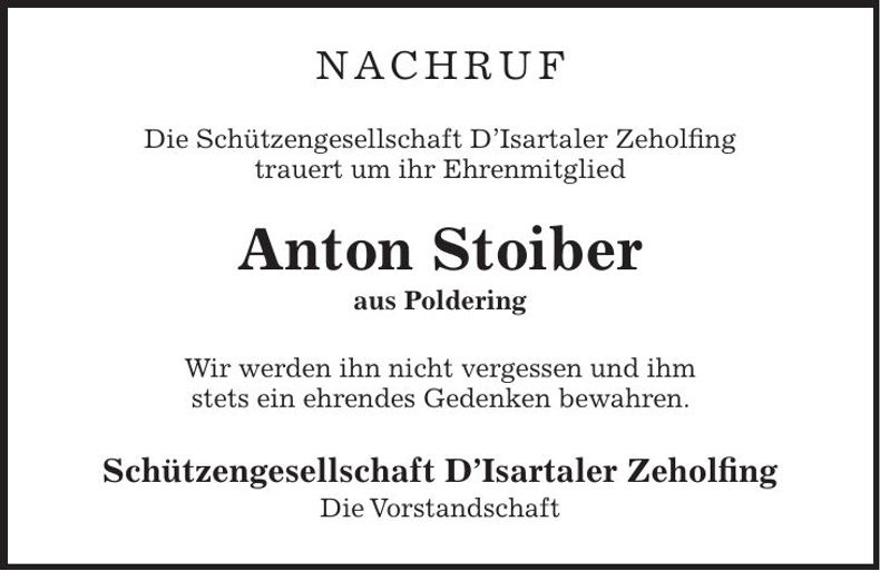 Traueranzeige Anton Stoiber