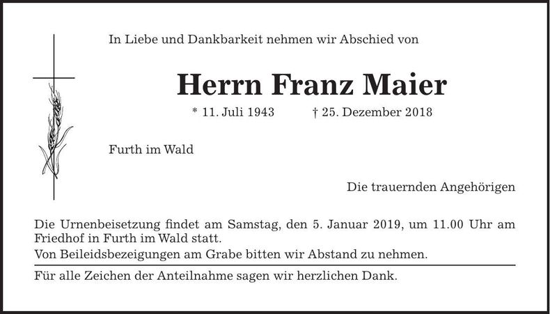 Traueranzeige Franz Maier