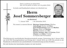 Traueranzeige Josef Sommersberger