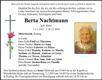Traueranzeige Berta Nachtmann