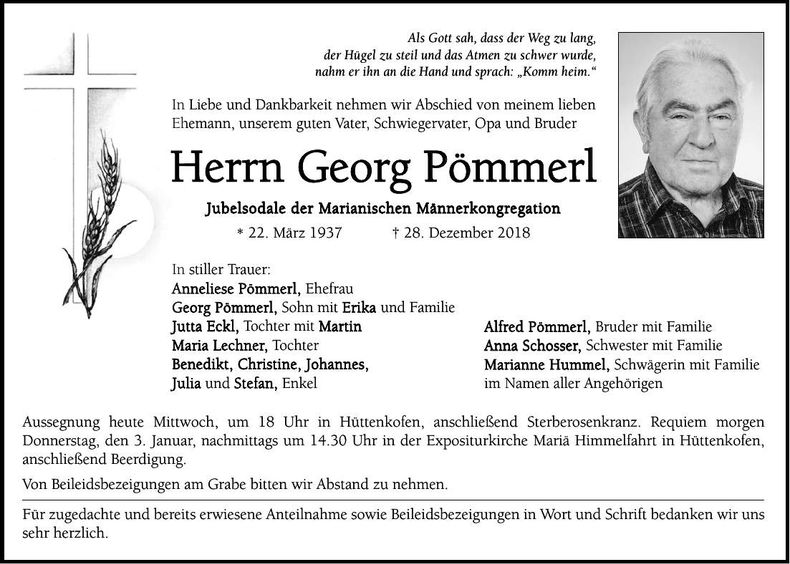Traueranzeige Georg Pömmerl